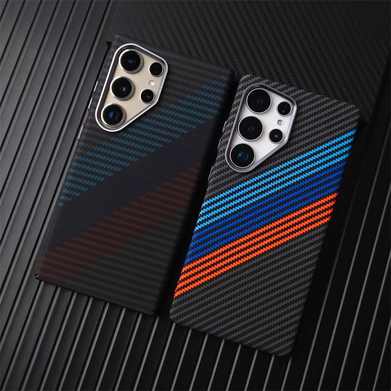 Carbon Fiber Textured MagSafe Wireless Charging Phone Case with Metal Lens Matte Hard Cover