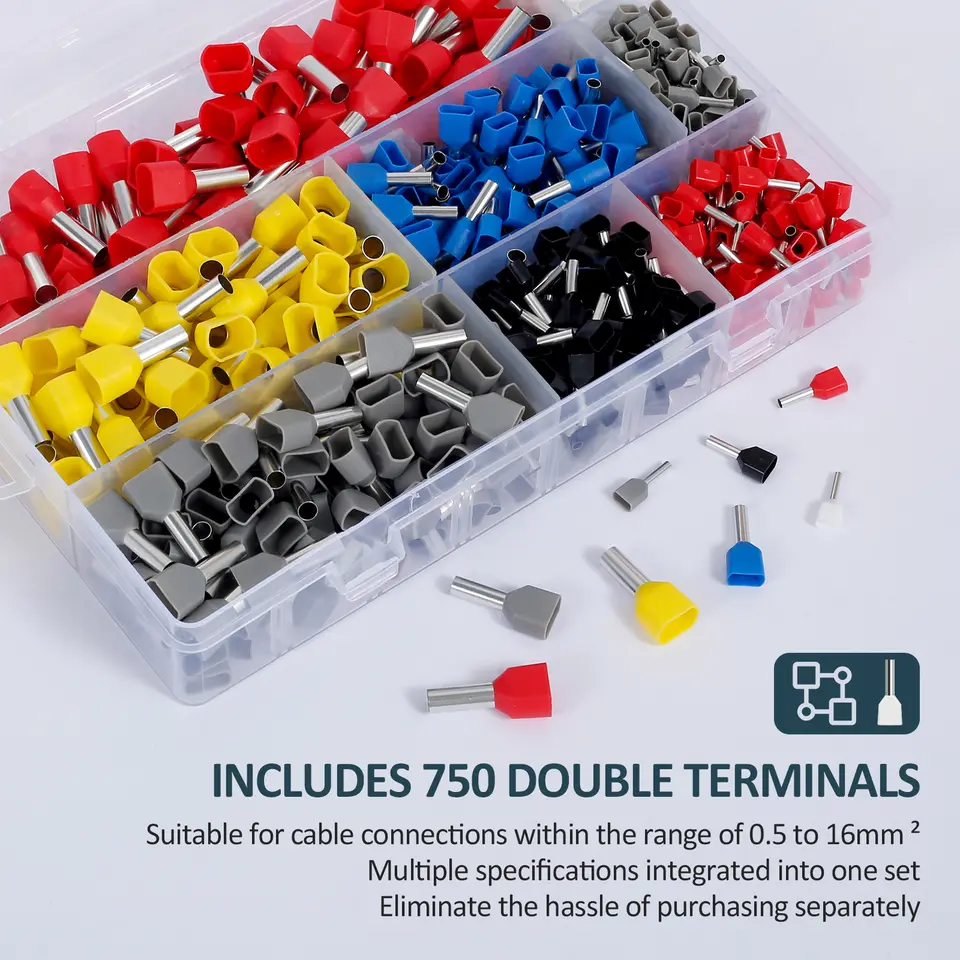 750PCS Double Wire End Ferrules Kit Multipurpose Reliable Twin Wire End Ferrules with Box Easy to Utilize for Cable Connecting image 6