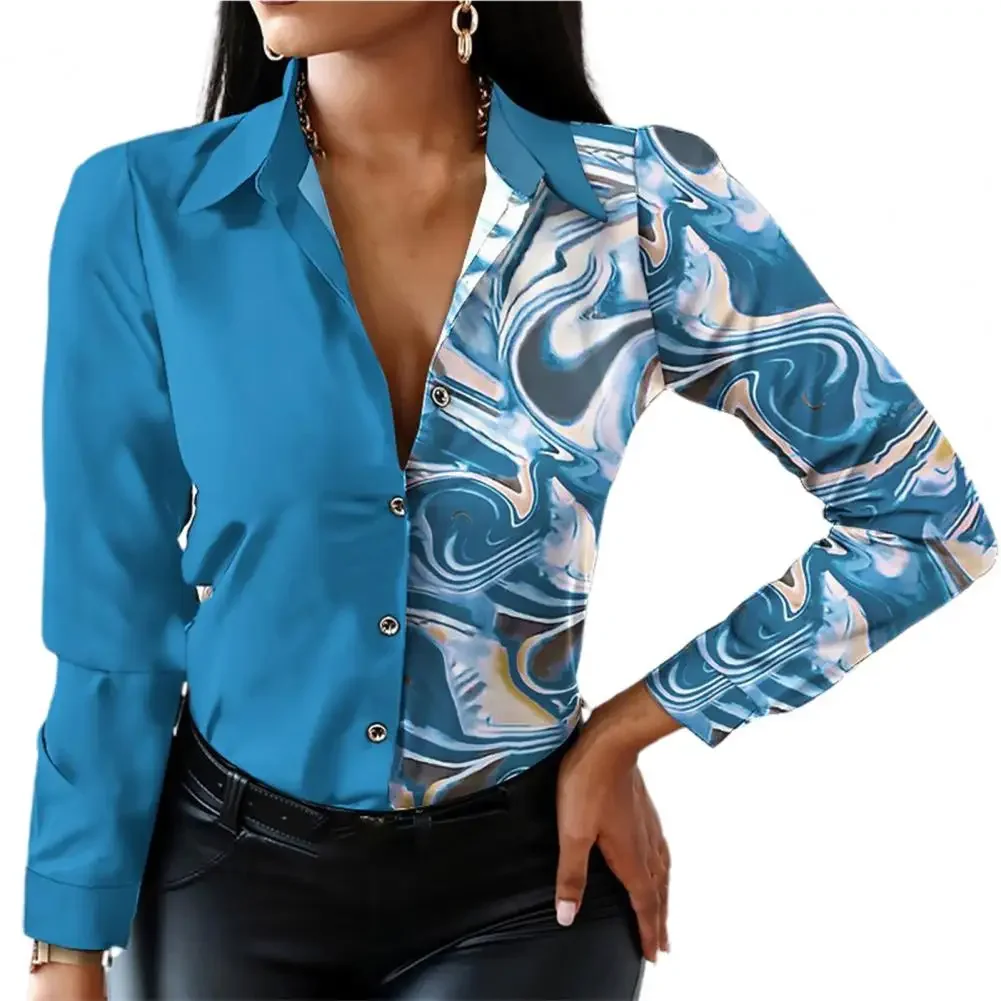 Office Lady Shirt Leopard Single Breasted Spring Autumn Temperament Lapel Blouse for Daily Wear