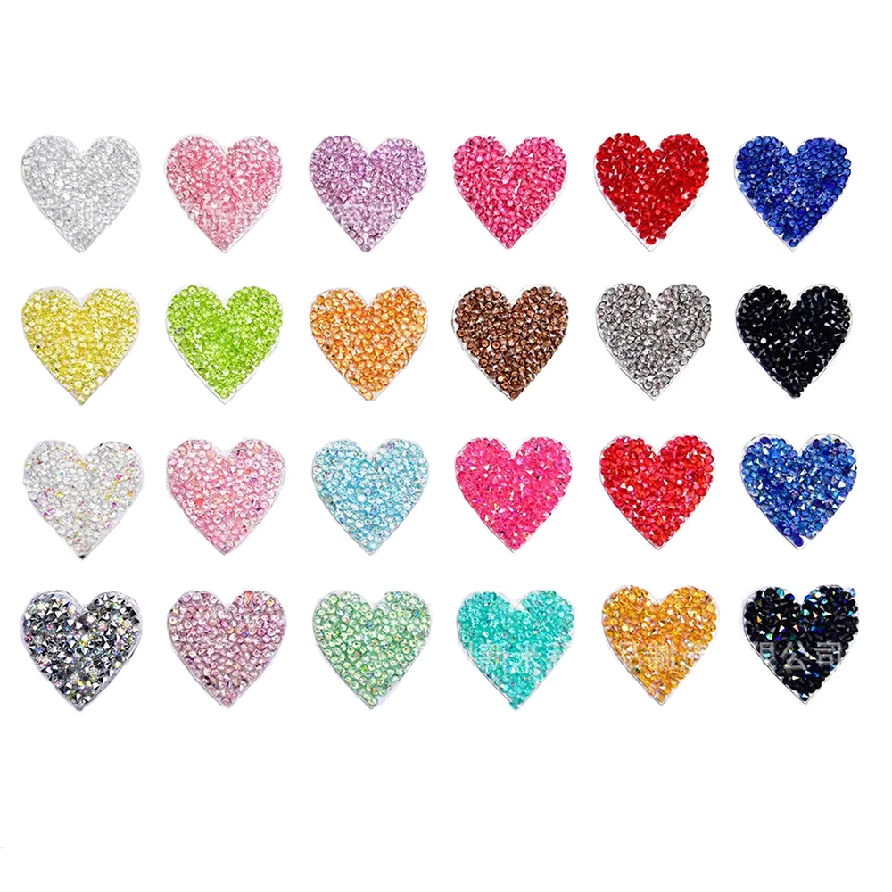 10Pcs Double Heart Shaped Iron on Rhinestone Motifs Applique Hot