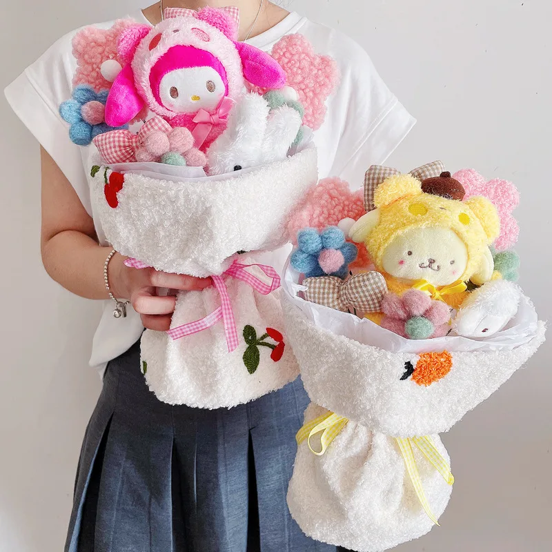 

Sanrio Cinnamoroll Plush Doll Flower Toy My Melody Kuromi Hello Kitty Stuffed Kids Toy Pochacco Bouquet Gift Valentine's