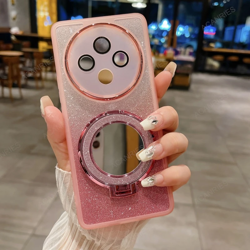 Glitter Clear Silicone Case with Makeup Mirror Stand Cover