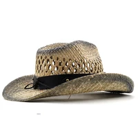 Hollow straw hat Straw Cowboy Hats Western Beach Felt Sunhats Party Cap for Man Women 3colors summer jazz straw hat 4