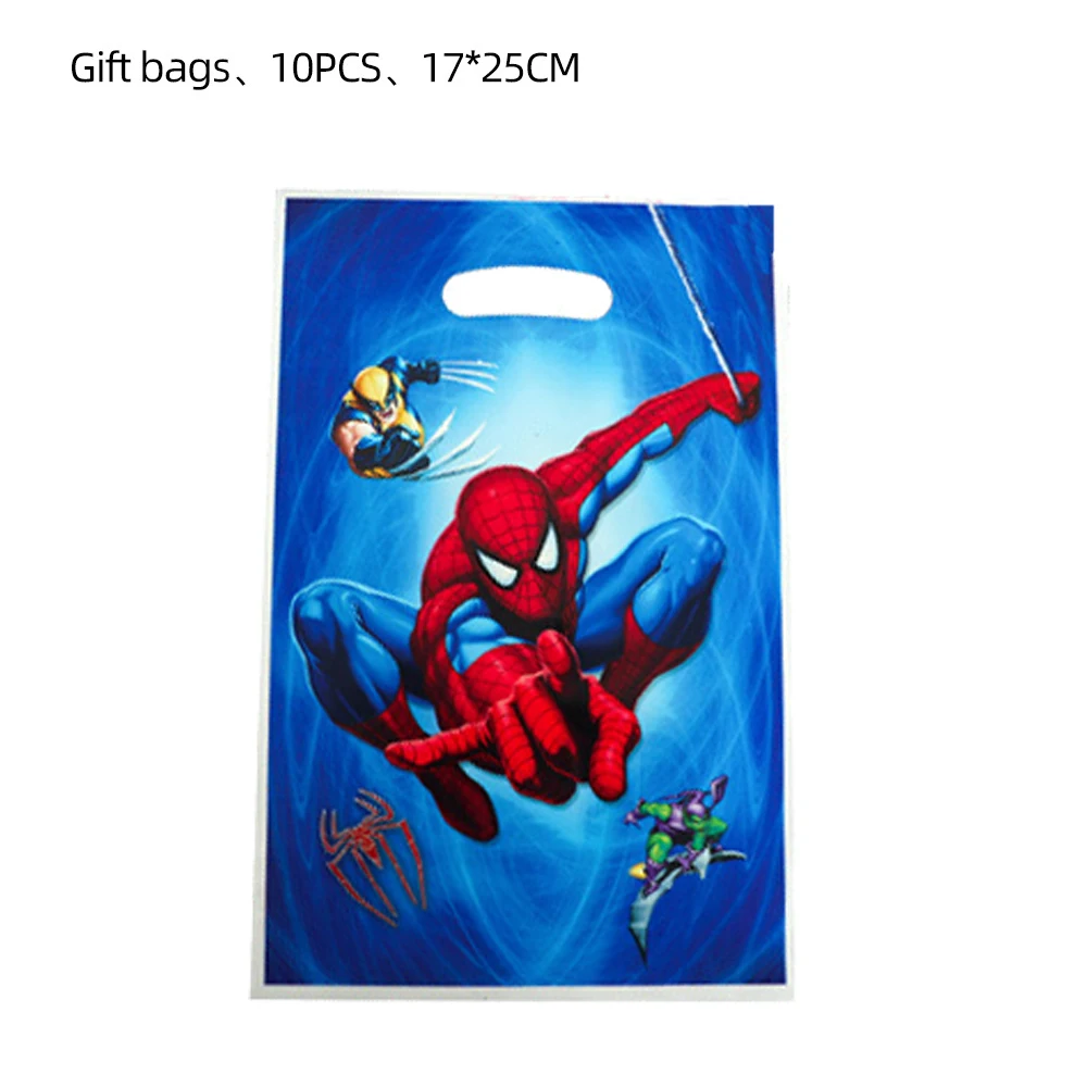 Disney-Avengers Spiderman Plastic Gift Bag para crianças, Decoração do tema do super-herói, festa de aniversário, menino, desenhos animados, 16,5x25cm, 10 pcs, 40pcs