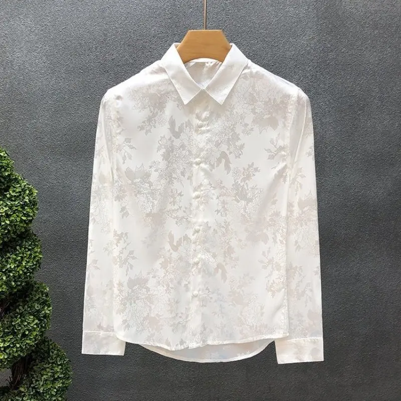 2024 New Spring And Autumn Seasons Fashion Trendy Camicia Di Lusso Allentata Con Motivo A Fiori Scuri Da Uomo Pippy Beautiful Flip Collar