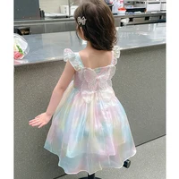 Robe de princesse pour filles avec grande décoration papillon d'été, dentelle perlée, maille dégradée arc-en-ciel, pour enfants de 1 à 8 ans 6