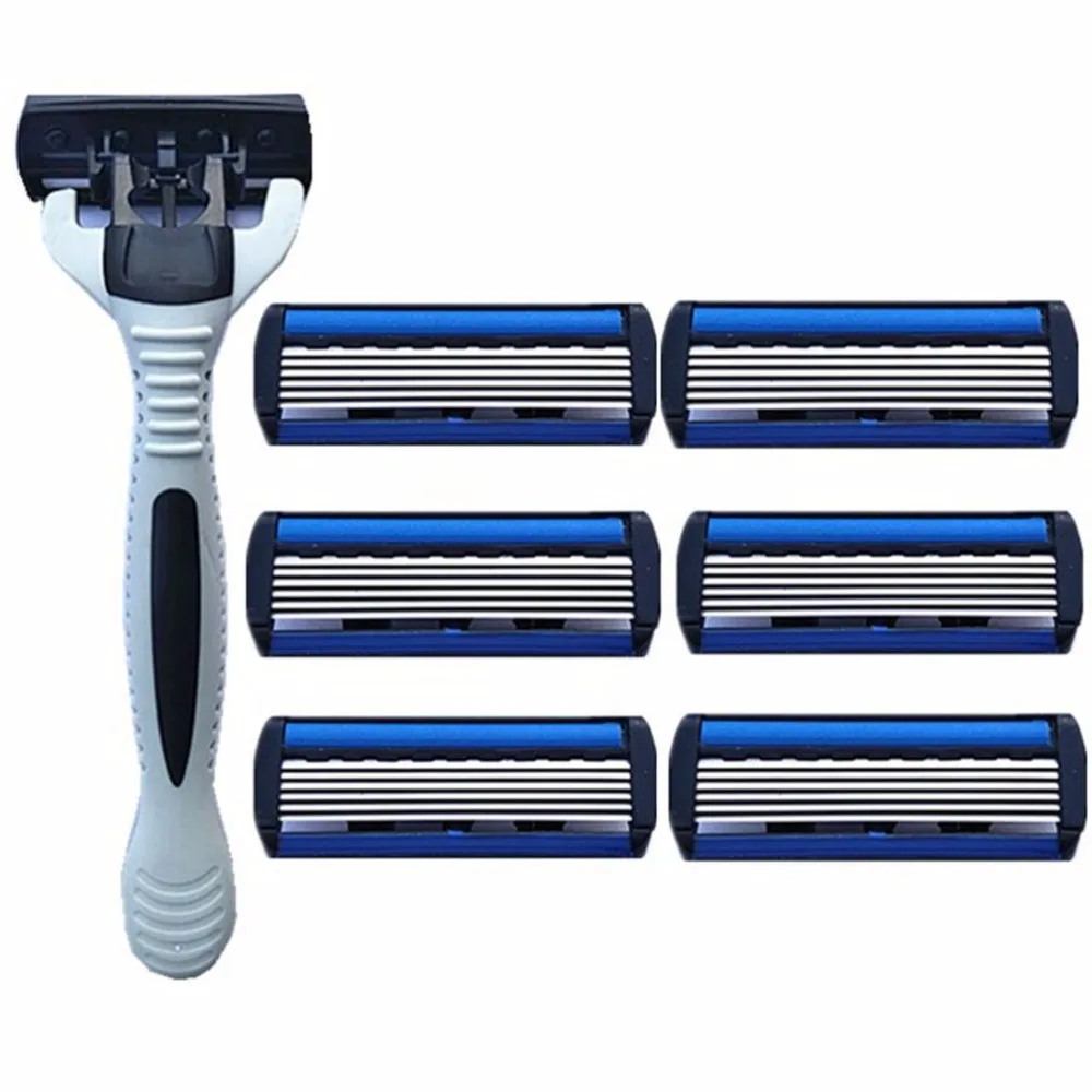 6 Layers Safety Razor 1 Razor Holder + 6 Substituição Lâminas Cabeça Cassette Hair Shaving Machine Face Knife Epilator trimmer