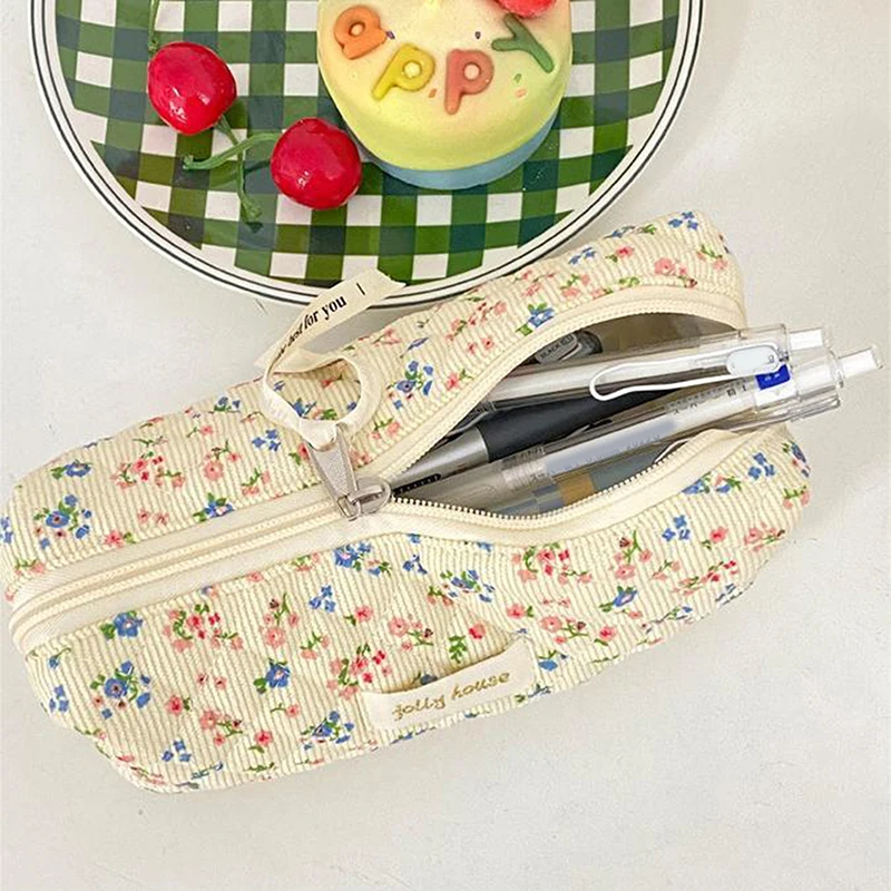 Pencil Case Korean Style Floral for Girl Soft Cotton