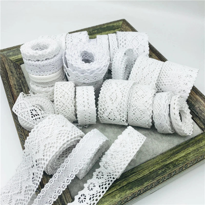 2yards White Cotton Lace Ribbon For Apparel Sewing Fabric White Trim Cotton Crocheted Lace Fabric Ribbon Handmade Accessories