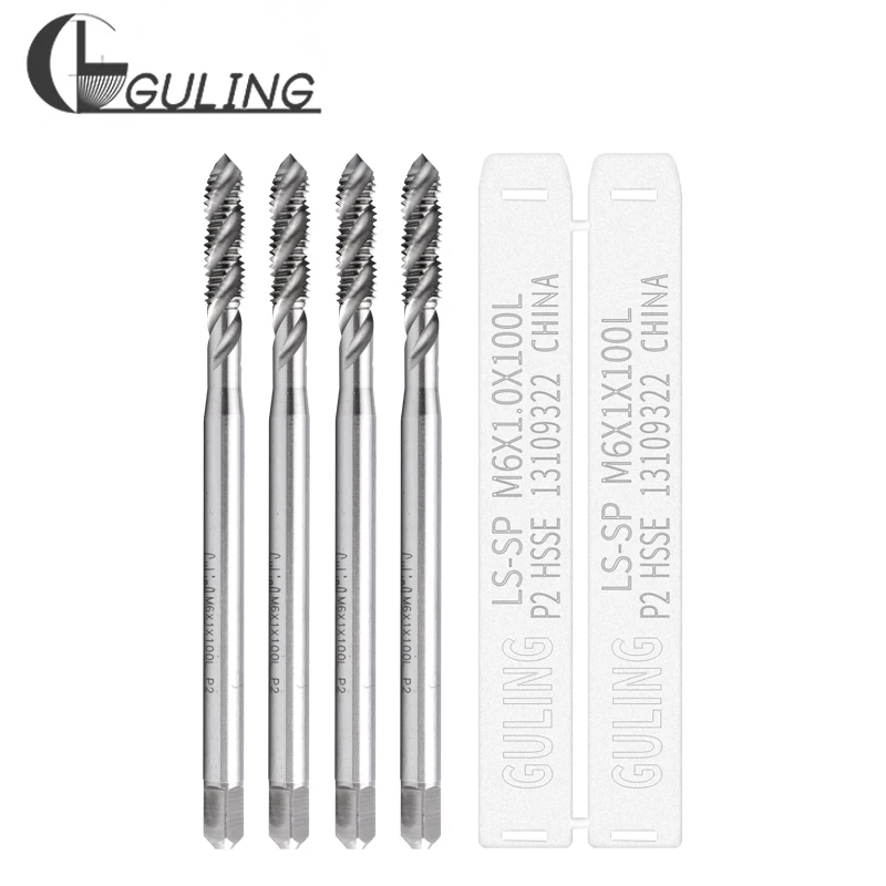 GULING HSSE-M35 JIS 표준 롱 샹크 80 100 120 150mm 스파이럴 플루트 탭 M6 M8 M10 M12 M14 M16 기계 나사산 탭