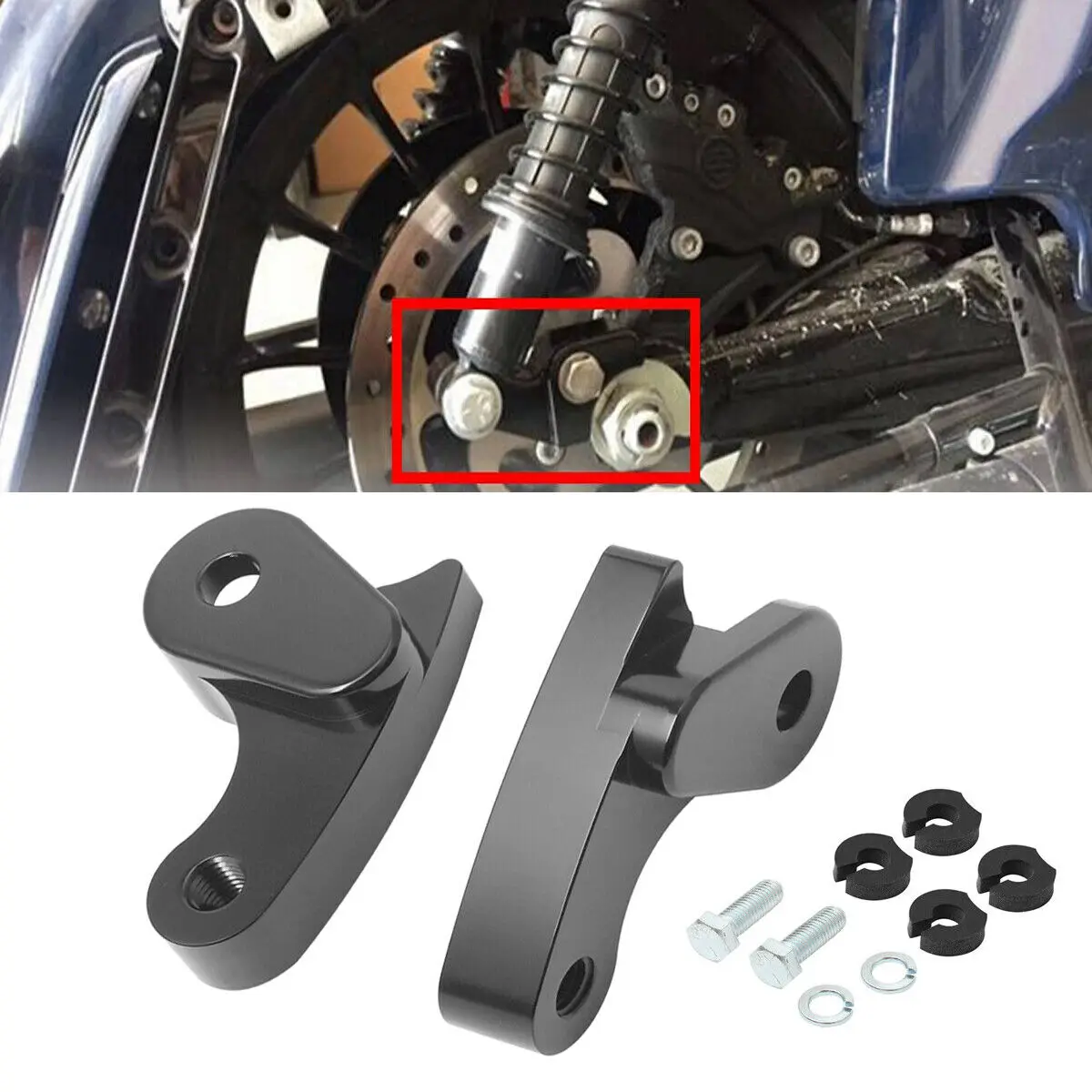 Moto 1-3/16 "Kit Staffa Di Abbassamento Ammortizzatore Posteriore Per 2008-2020 Harley Bagger Touring Road King Electra Road Glide Cvo