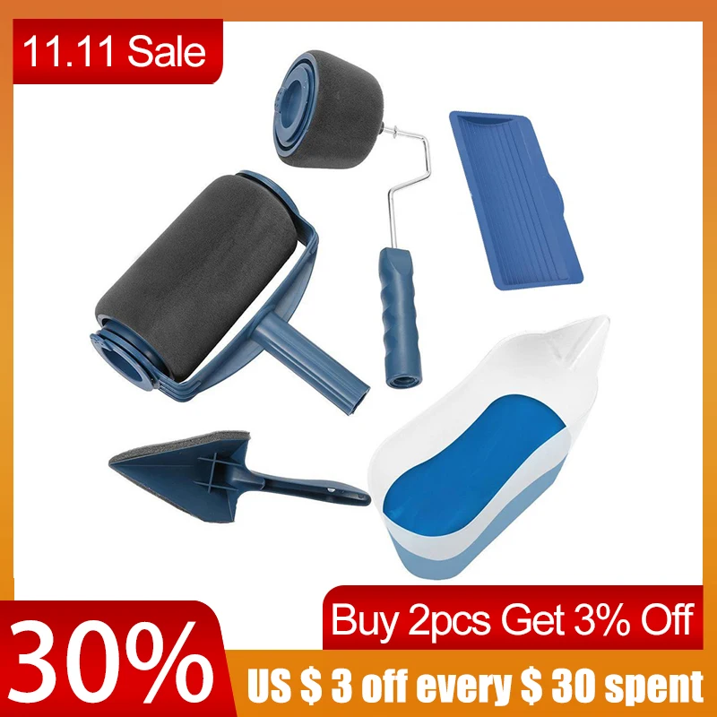 5PCS Paint Runner Pro Roller Brush Tools Set Flocked Edger Office Room