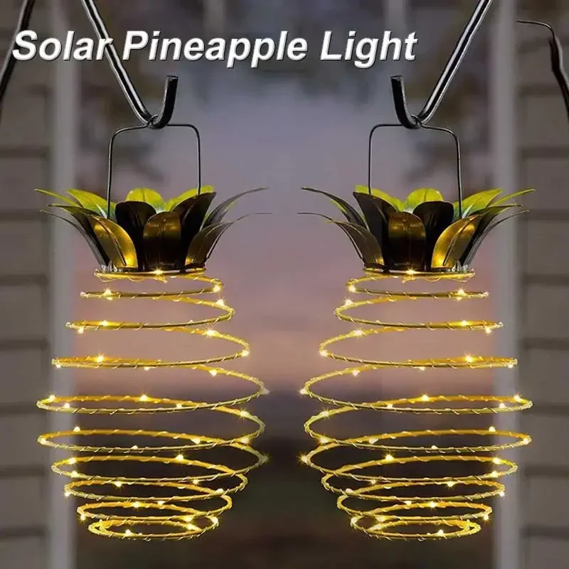 Solar Lanterns Pineapple Wrought Iron Lanterns LED Copper Wire String Lights Outdoor Waterproof Garden Decorative Hanging Lights