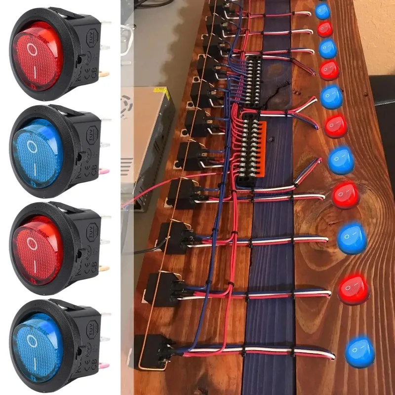 Illuminated Red LED Round Mini Rocker Switch
