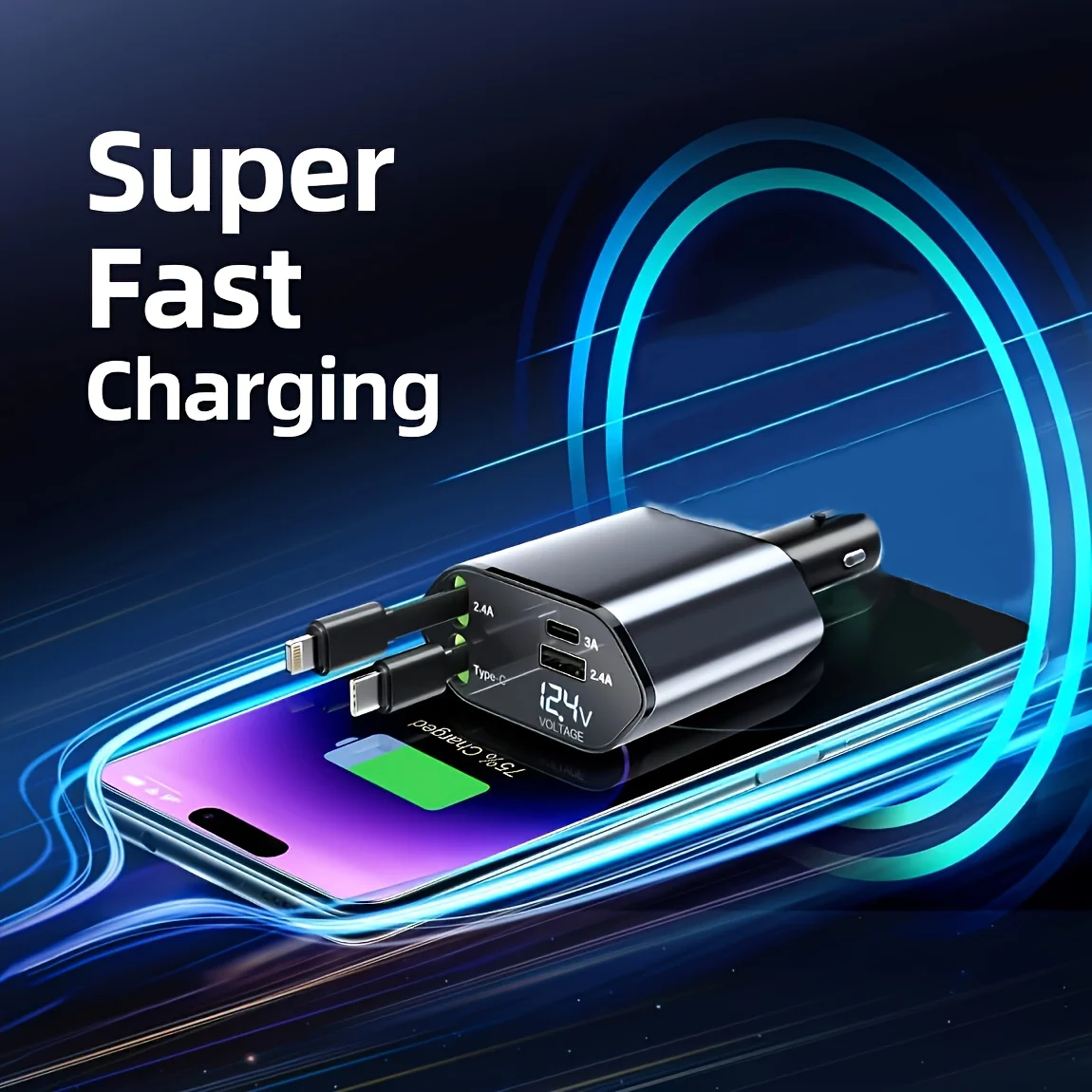 Car Charger USB Type C 120W Retractable