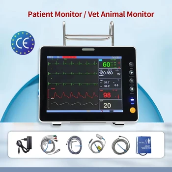 Monitor Paziente / Monitor Veterinario per Uso Umano / Uso Animale, 6 Parametri, Schermo da 8 Pollici, Portatile, Opzionale con Capnografo ETCO2 LC