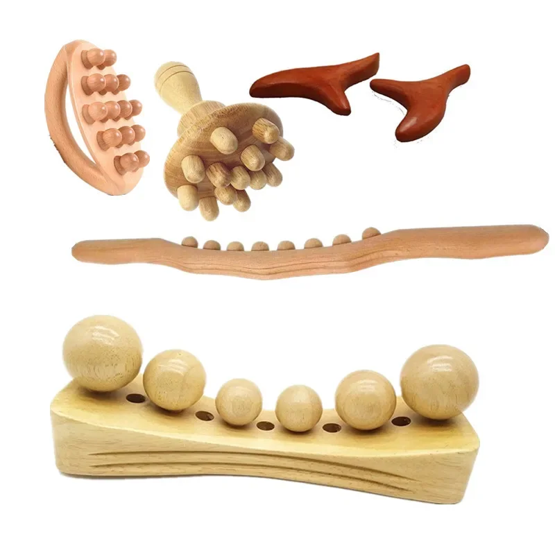 6 in 1 Wooden Body Massager Psoas Muscle Buttocks Release Trigger Point Therapy Massage Tool Occipital Bone Physical Therapy