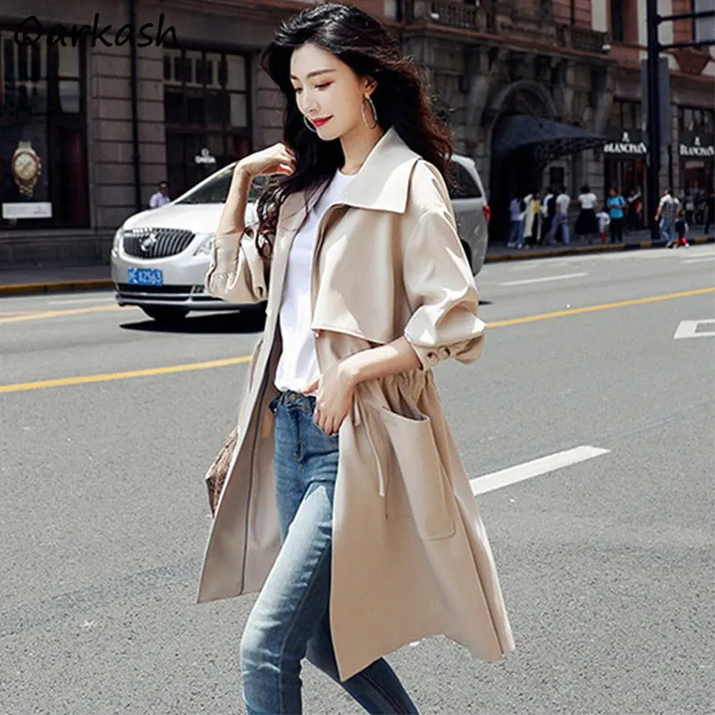 

X-long Trench Women Clothing Big Pockets British Streetwear Temper Elegant Baggy M-3XL Minimalist Aesthetics Coats Preppy Teens