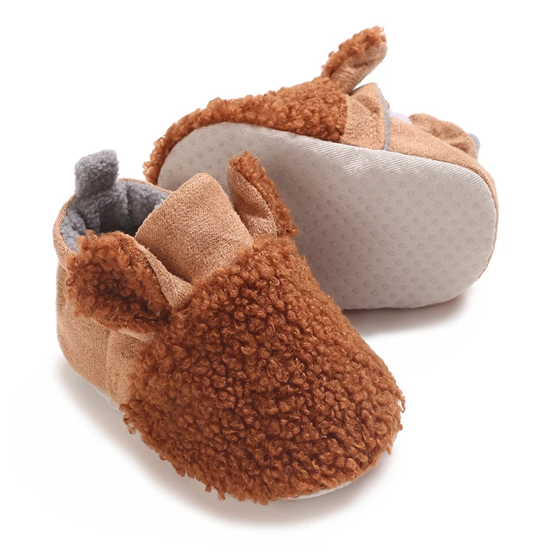 Baby Girl Boy Sock Shoes Fall Winter Warm Flats Soft Sole Crib Shoes for Newborn Toddlers Cute Fleece Patchwork Caual