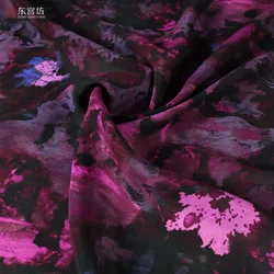 Vibrant Tie Dye Cotton Georgette Chiffon Fabric for Spring/Summer Blouses and Hanfu Clothing (Black purple)