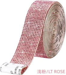 Self-Adhesive Crystal Rhinestone Ribbon for DIY Crafts and Decorations (Pink)