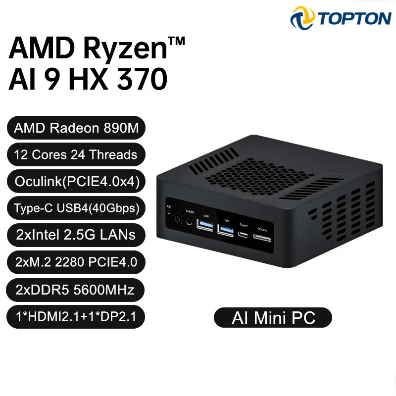 Topton Oculink Mini PC Gaming AMD Ryzen AI 9 HX 370 365 7