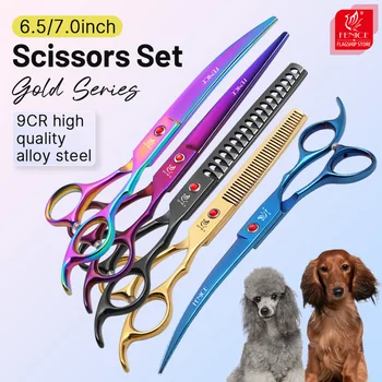 Fenice Classical Model homeuse 9cr steel 6.5/7.0 Inch rainbow&black dog grooming scissors Shears set for household pet owner 1