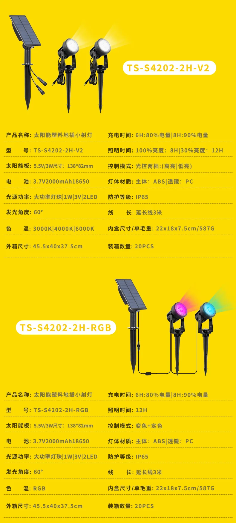 Description Picture 5 of itemNew Solar Powered Floor Mounted Spotlights, Outdoor Super Bright Waterproof Lawn Lights, Landscape Garden Courtyard Tree Lights