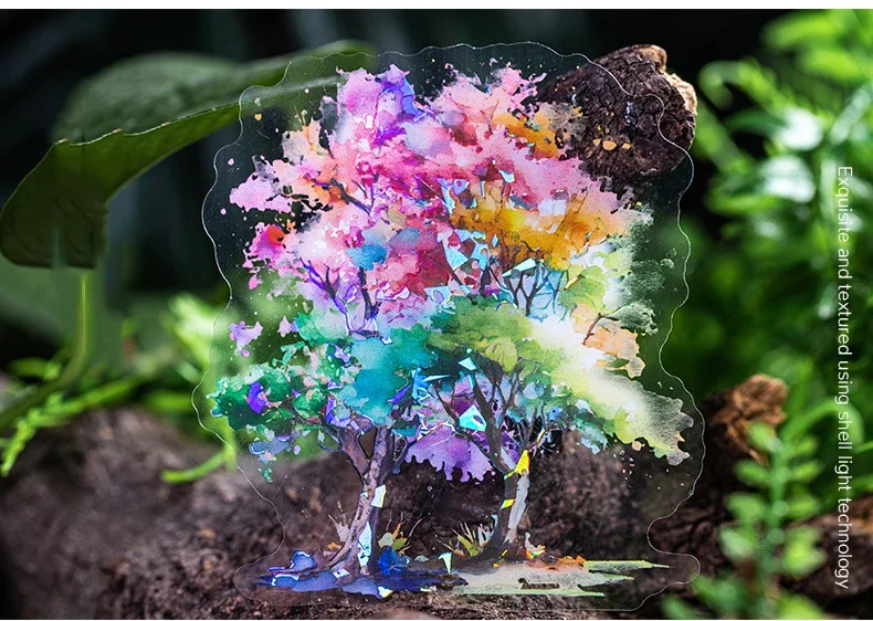 JIANWU 10 Sheets Tree Shadow Shakes Leaves Series Landscaping Shell Light PET Sticker Creative DIY Journal Collage Stationery