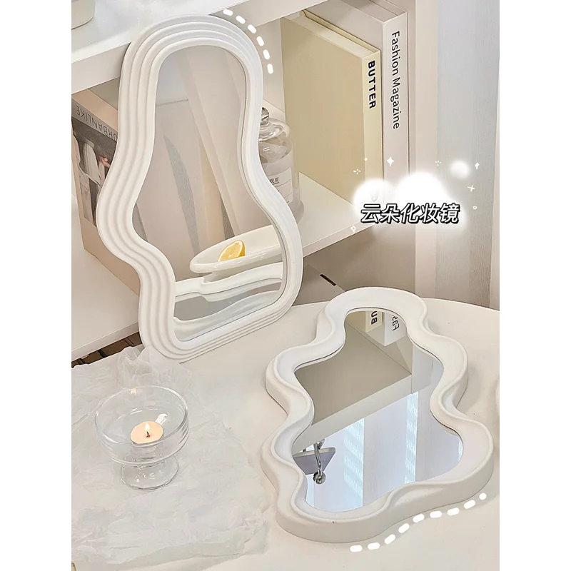 

Cloud Mirror Desktop Dressing Mirror Makeup Mirror Student Dormitory Table Cabinet French Simple and Advanced Female Mirror