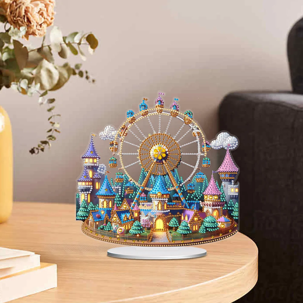Acrylic Special Shaped Beautiful Ferris Wheel Desktop Diamond Art Kits Diamond Painting Desktop Ornaments Kit for Desktop Decor