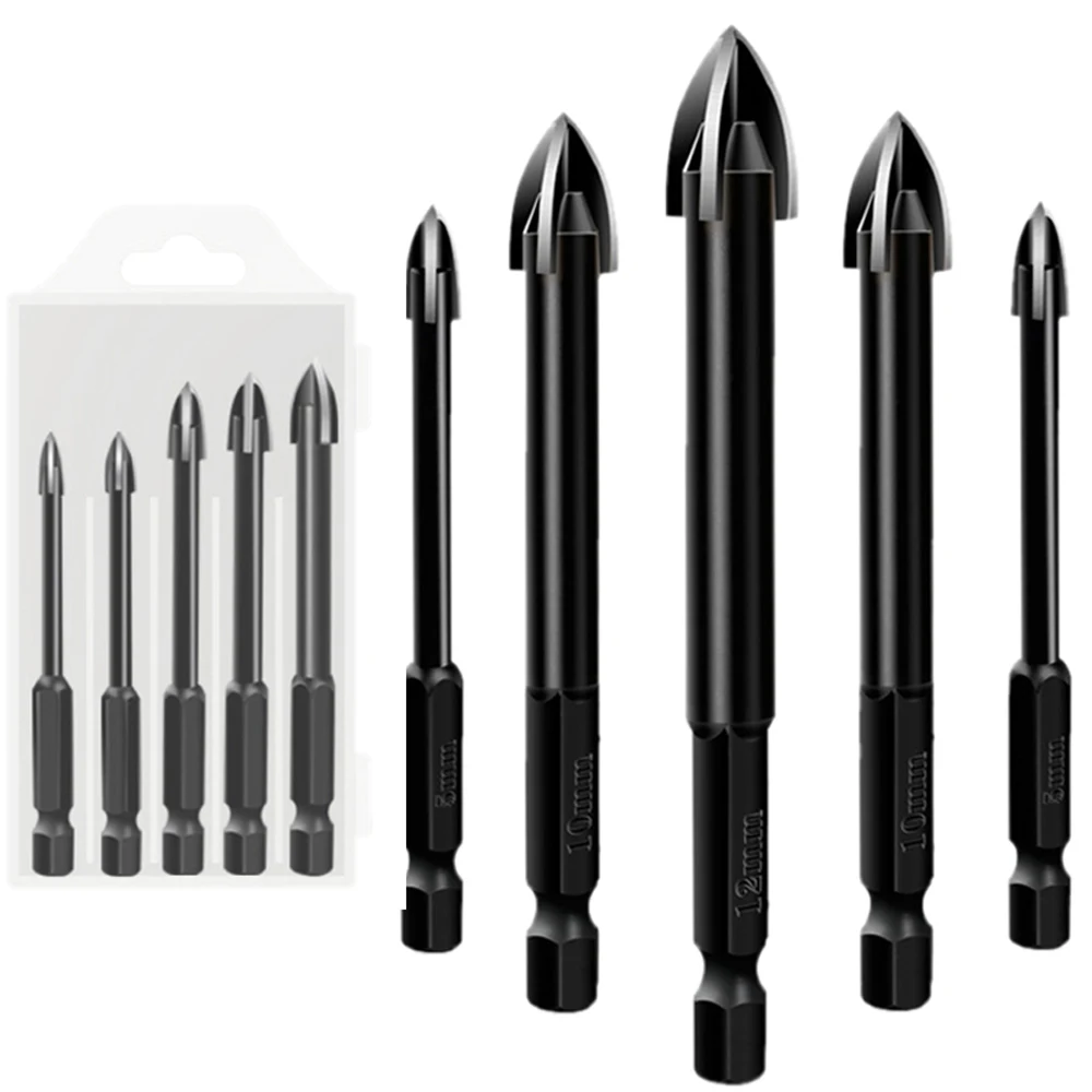 5Pcs Set Cross Hex Tile Glass Ceramic Drill Bits Cemented Carbide Set Efficient  Hole Opener for Wall Universal Drilling Tool 5pcs set cross hex tile glass ceramic drill bits cemented carbide set efficient universal drilling tool hole opener for wall