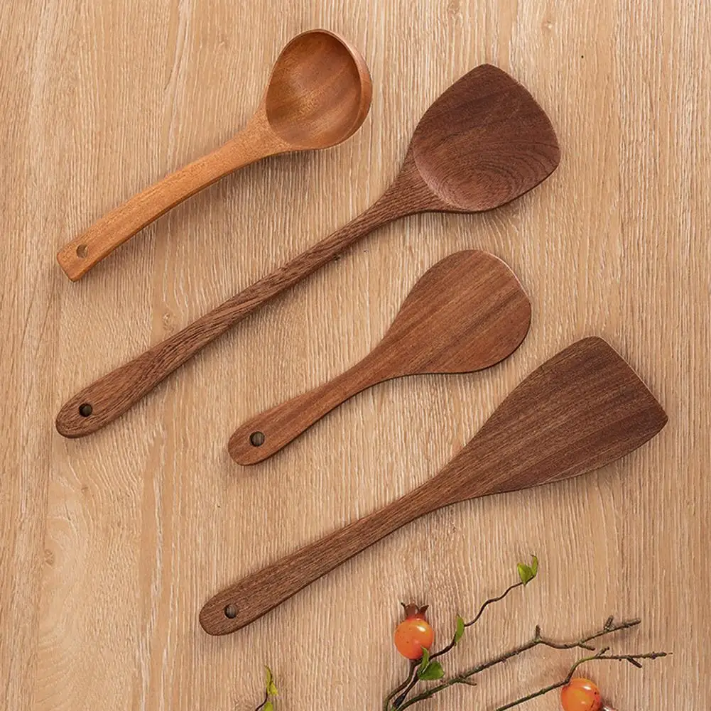 Kitchen Utensils Long Handled Teak Tableware Wood Spoon Shovel Spatula Soup Skimming Cooking Spoon Wooden Knives Forks Spoons