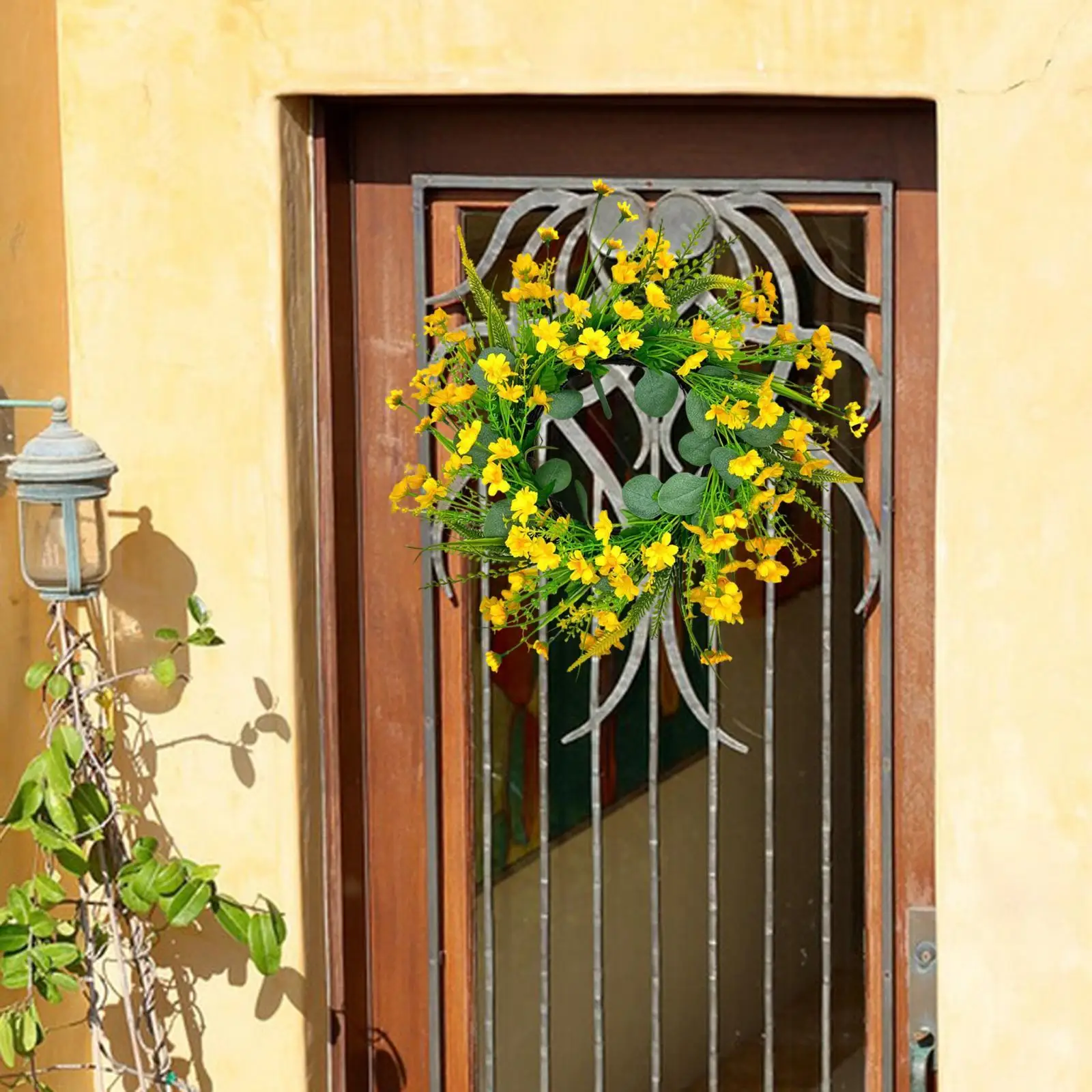 Yellow Daisy Wreath Front Door Spring Wreath Fashion Simple Hanging Ornament Artificial Wreath for Home Festival Patio Window