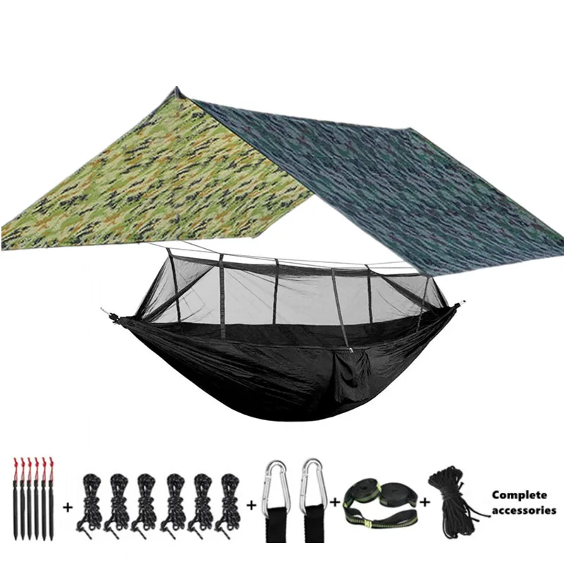 Hammock Camping with Bug Net/Netting and Rain Fly Tarp,Portable Nylon Parachute Hammocks for Outdoor Indoor Survival & Travel 