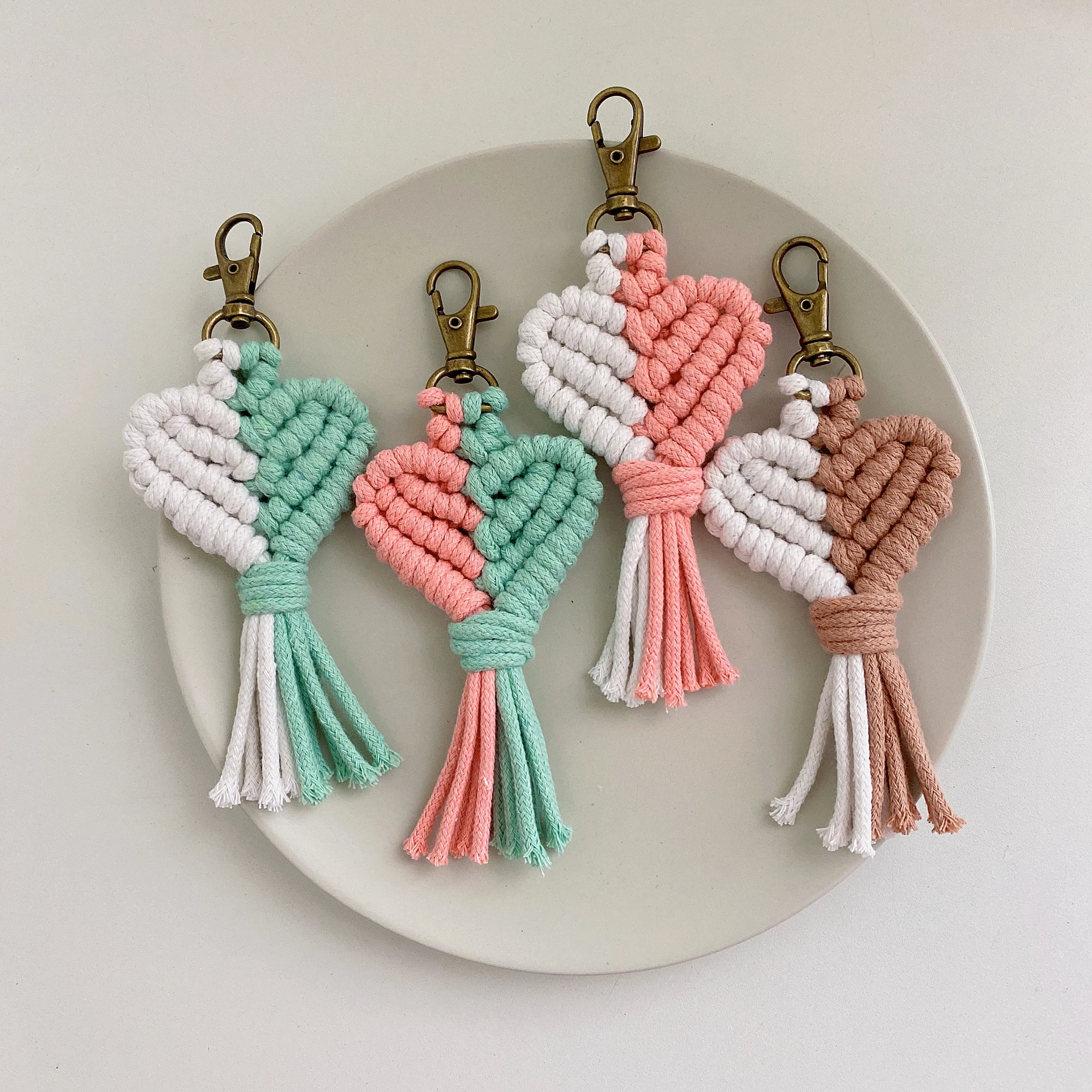 Macrame Heart Bag Charms with metal clutch