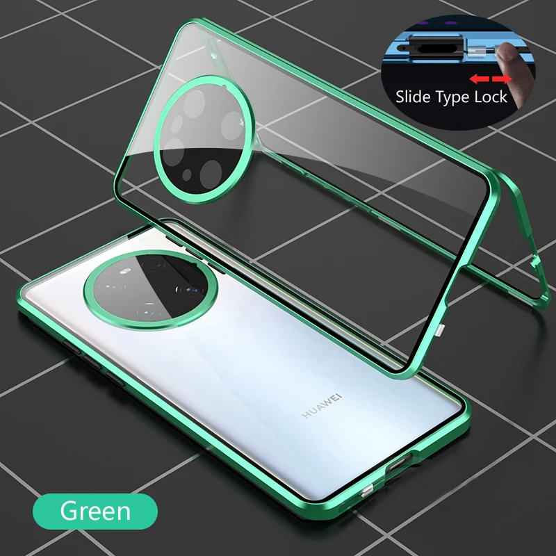 

For Huawei Mate 30 Pro Mate 40 50 Pro Magnetic Metal Frame Front + Back Glass Snap Buckle Case Full Camera Lens Protection Cover