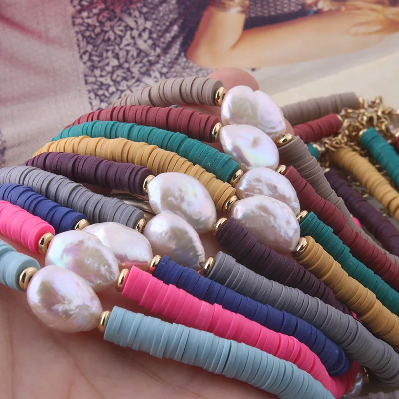NeeFu WoFu bead Bracelet Freshwater Pearl chains Soft pottery Necklace Women Nationality stainless steel Beach Jewelry fashion