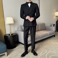 Double Breasted Buckle Business Suits Men Groom's Wedding Dress Suit Banquet Party Host Tuxedo 2 Pieces Set (Jackets+Pants) 2024 1