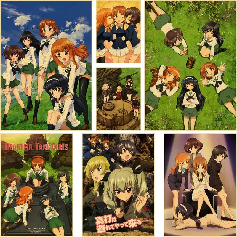 

Japanese Anime GIRLS Und PANZER Posters and Prints Retro Kraft Paper Wall Art Paintings Home Living Room Decoration Cafe Decor