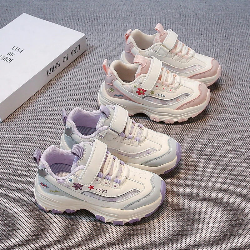 Girls Non Slip Sneakers Floral Embroidered Toddler Shoes