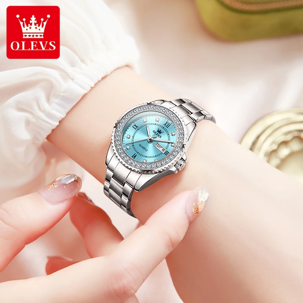 OLEVS Brand New Fashion Quartz Watch for Women Stainless Steel Waterproof Week Date Luxury Womens Watches Relogio Feminino
