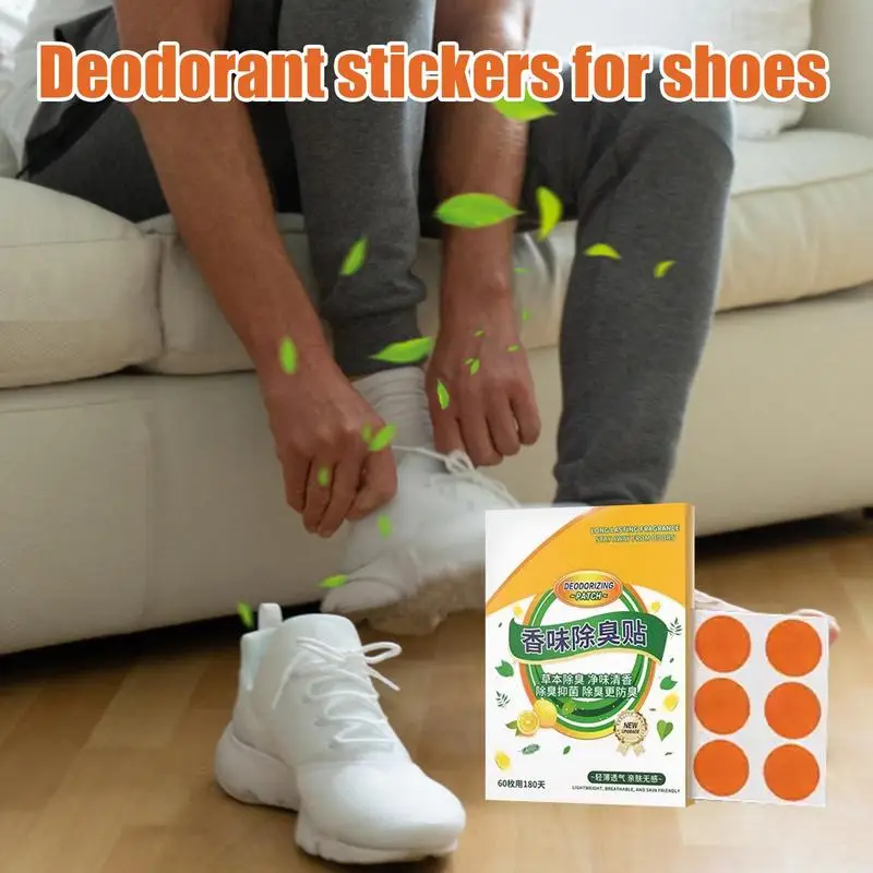 60cs Shoe Odor Elimination Pad Foot Odor Eliminator Freshness Comfortable Shoe Stickers Lemon Scent Deodorizing Insole Stickers
