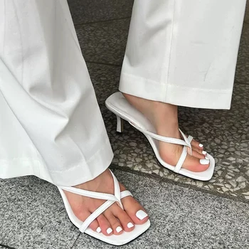 2026 Summer Women Clip Toe Slippers Fashion Dress Slide Shoes Ladies Elegant High Heel Footwear