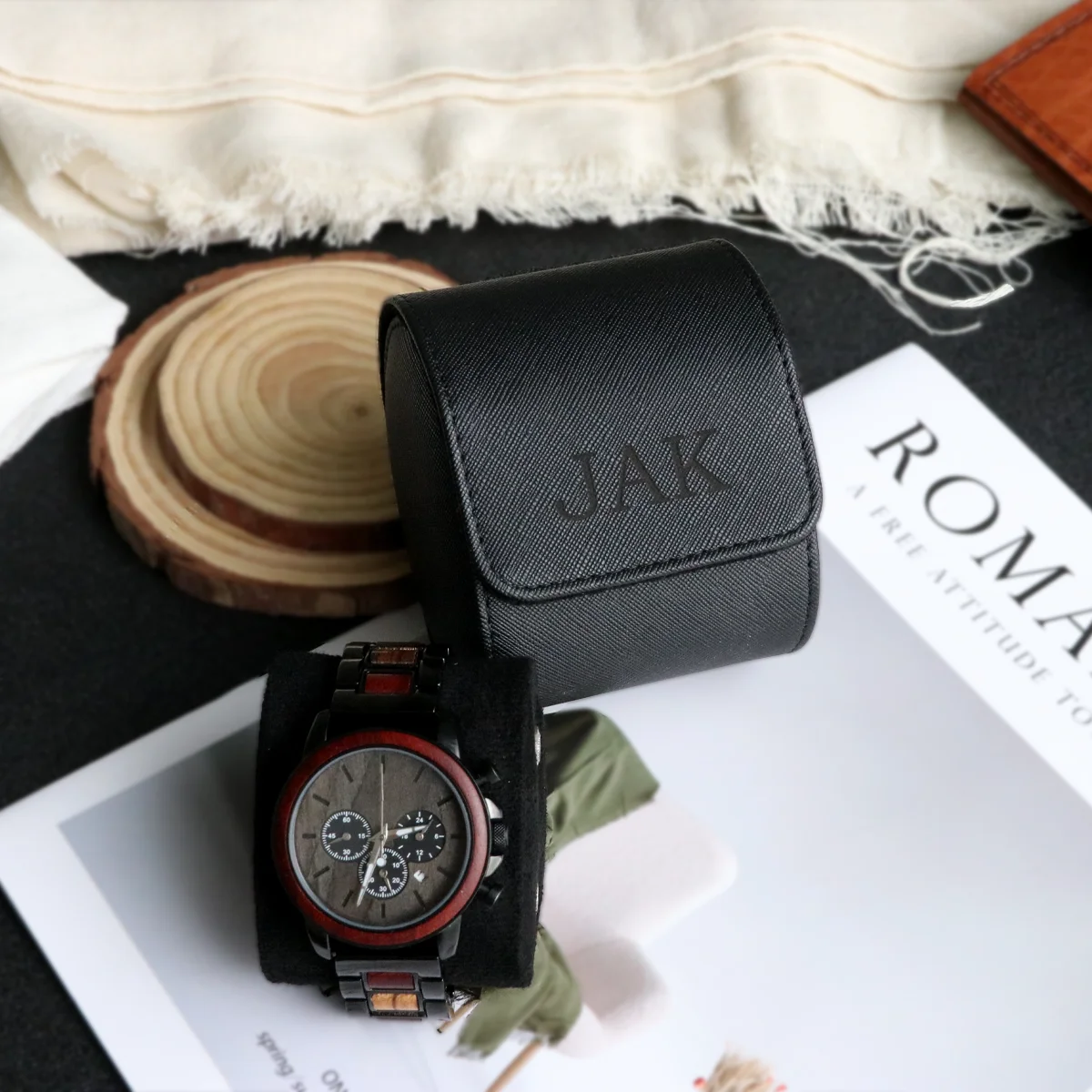 Watch Roll Travel Case Personalized Watch Case Leather Box for Him Engraved Travel Box Men's Gfits watch storage box,watch storage pouch,watch storage bag,leather storage box