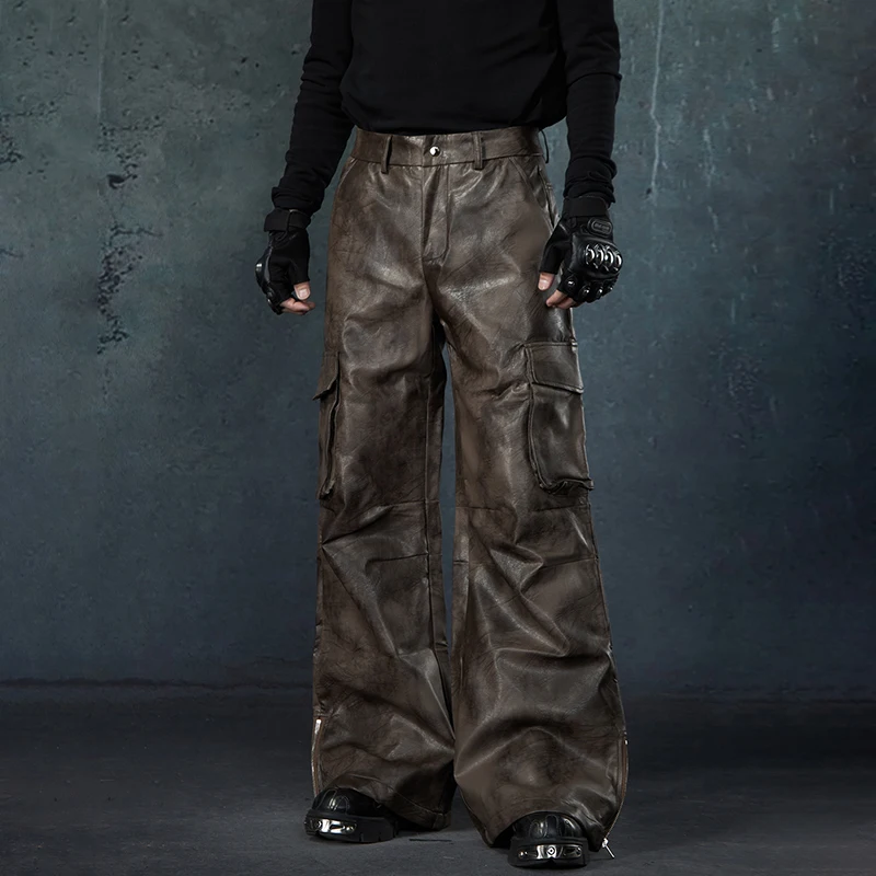 LUZHEN 2025 New High Quality Street Locomotive Leather Jacket Men's Fashion Original Loose Straight Casual Pants Niche LZ8472 5