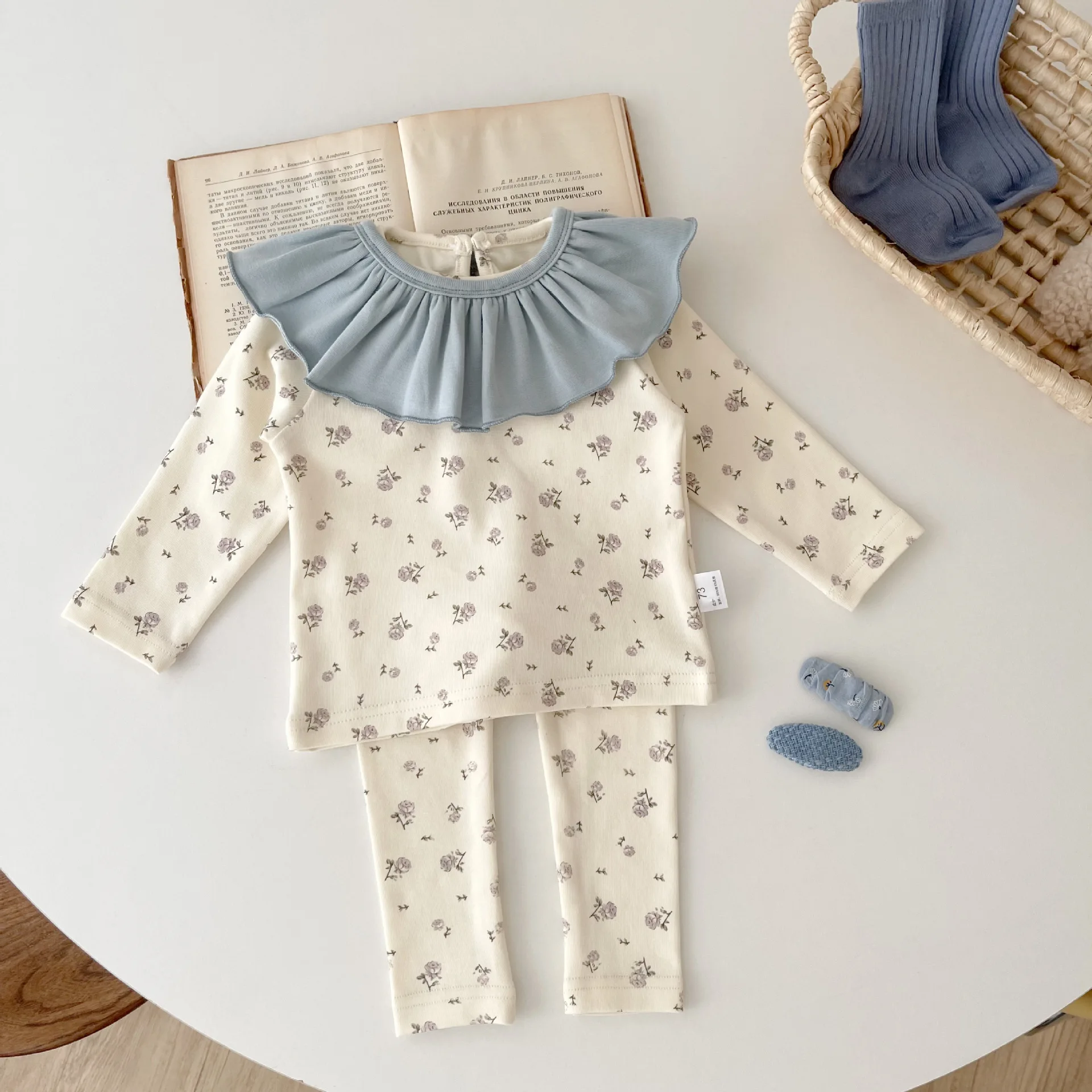 

Baby Girl Boy Clothes Set Flower Print Top+Pant+Bib 3Pcs Infant Toddler Pajama Loungewear Child Sleepwear Kids Bodysuit 6M-5Y