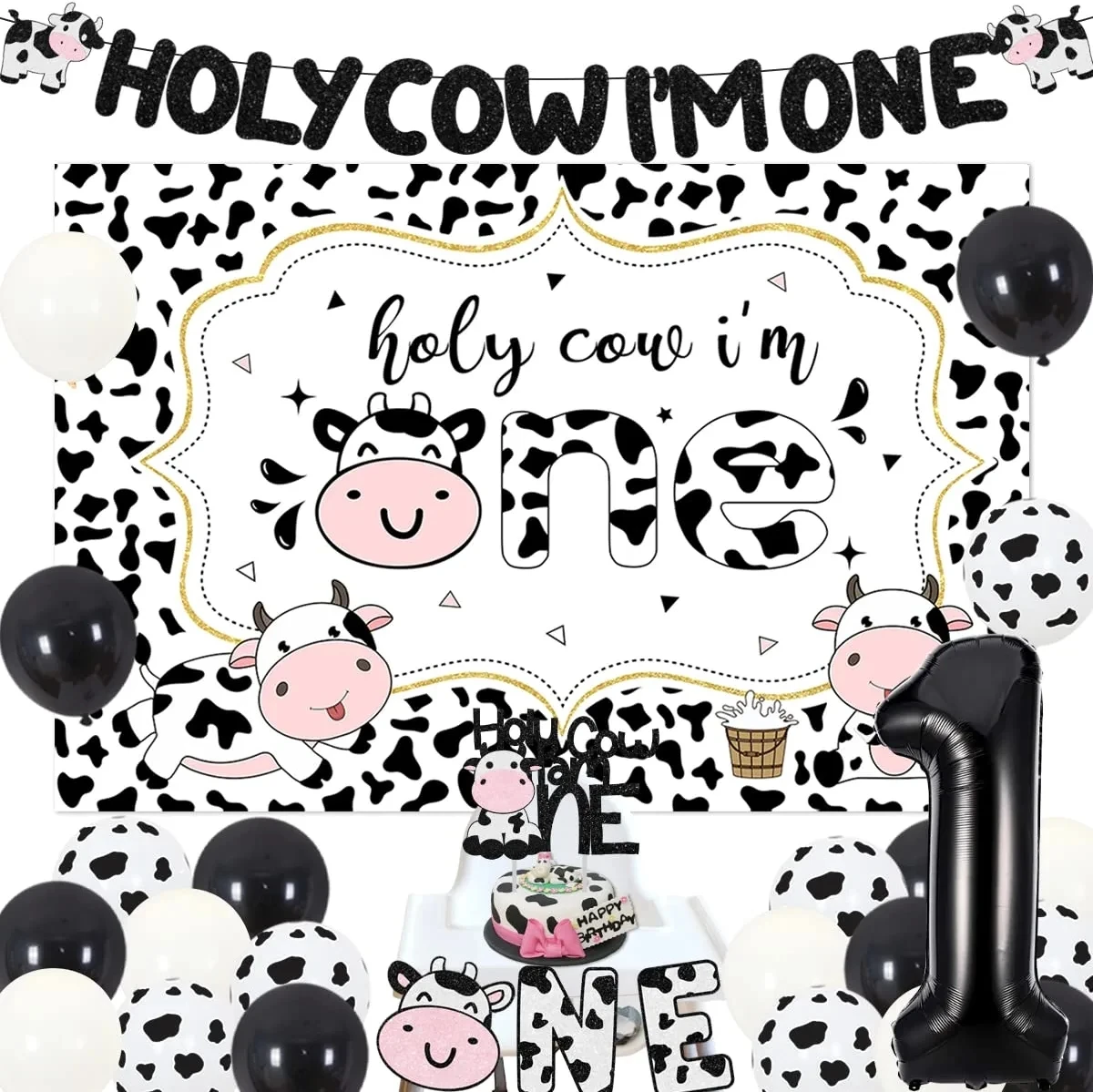 24 PCS Cow Cupcake Toppers Glitter Farm Animals Moo Cupcake Picks Cow Theme  Baby