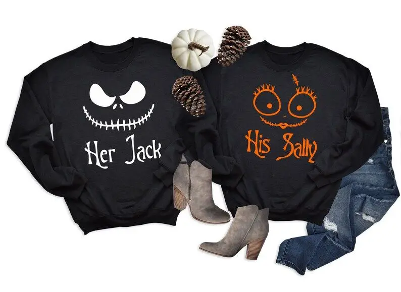 Halloween Couple Funny Sweatshirt, Scare Couple Nightmare Before Shirt, Fashion Women Gift Long Sleeve Tops Casual Drop Shipping