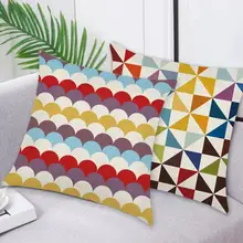 

40%HOTGeometric Pattern Pillowcase Fadeless Flax Anti-deformed Throw Pillow Cover for Car